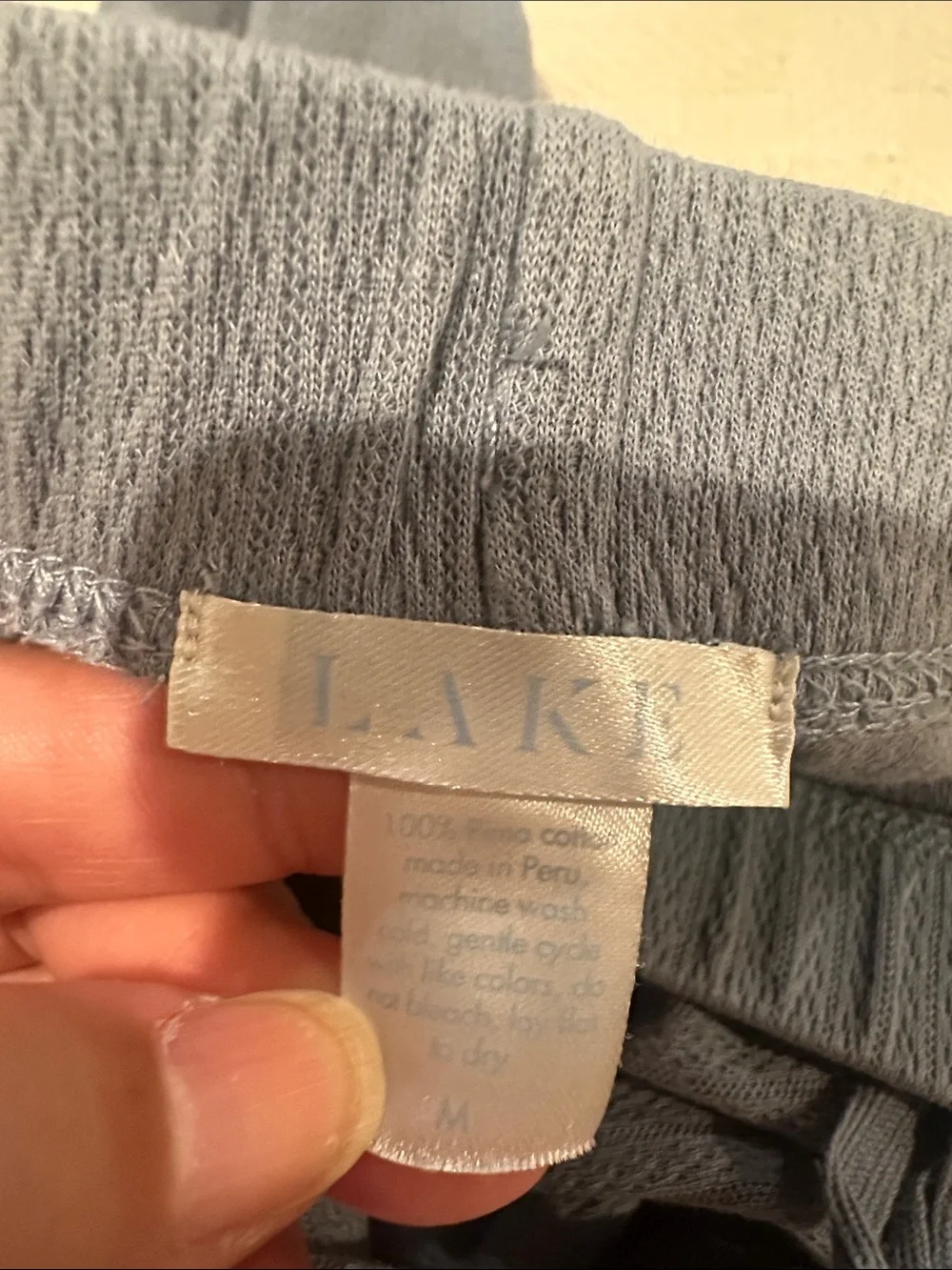 LAKE 3 Pc Pointelle Pajama Set Pima Cotton French Blue Sz M Wide Leg Crop Pant